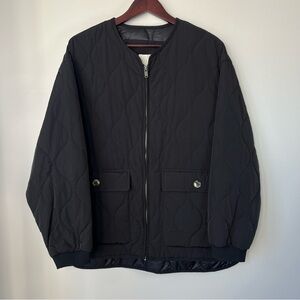 Joie Woman’s Large Black Quilted Bomber Puffer Jacket Full-Zip Military Utility